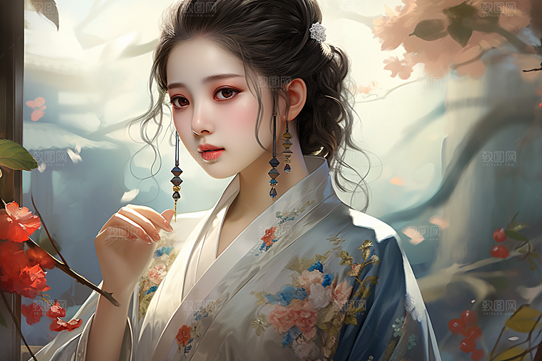 新中式美女唯美中国风插画