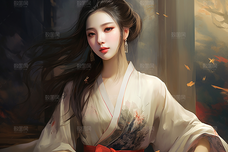新中式美女文艺唯美插画