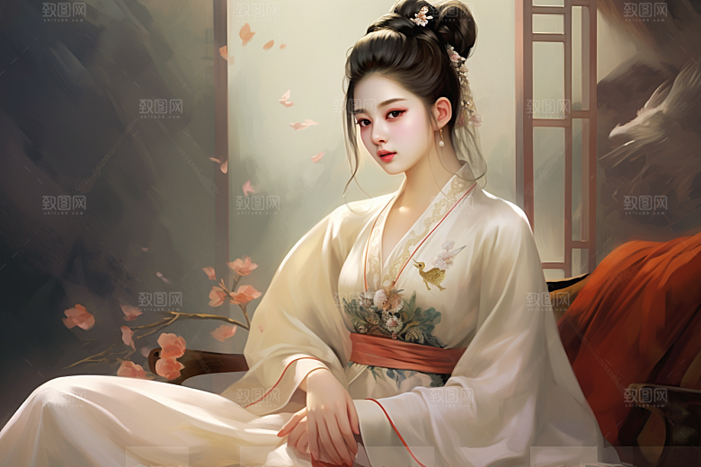 新中式美女手绘中国风插画