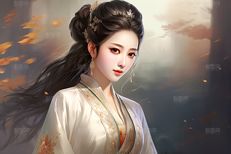 新中式美女高清艺术插画