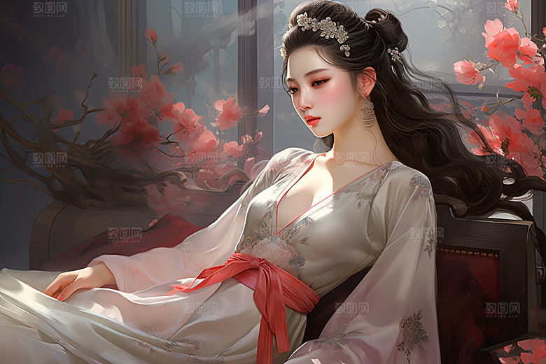 新中式美女温婉唯美插画