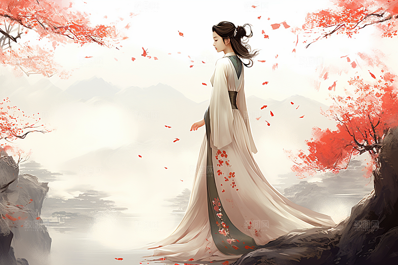 新中式美女唯美中国风插画