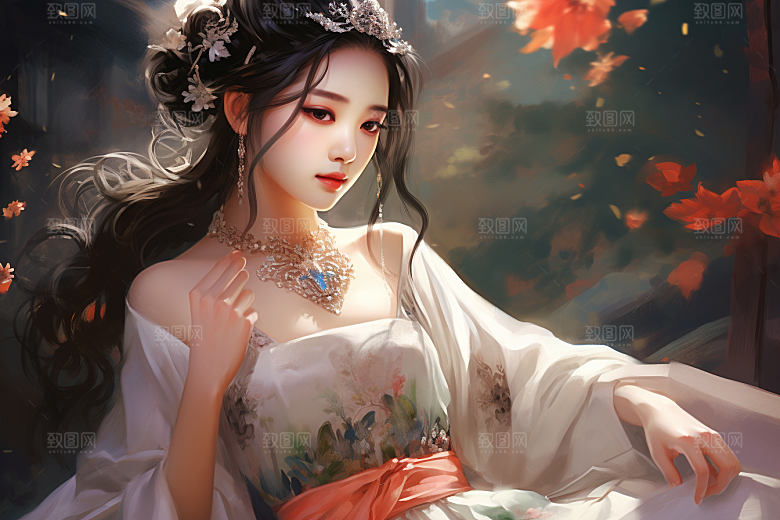 新中式美女唯美中国风插画