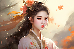 新中式美女文艺高清插画