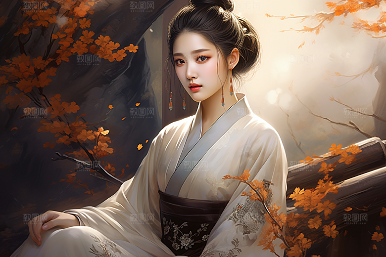 新中式美女艺术中国风插画