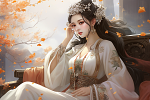新中式美女唯美温婉插画