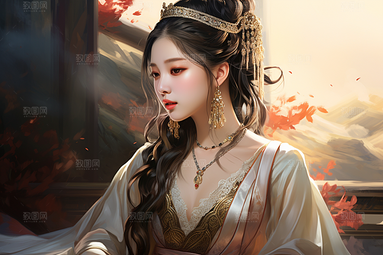 新中式美女高清唯美插画