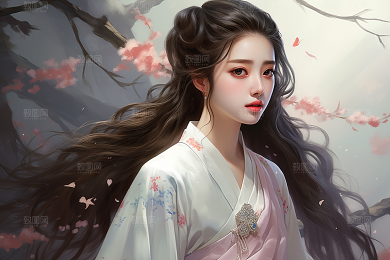 新中式美女高清文艺插画