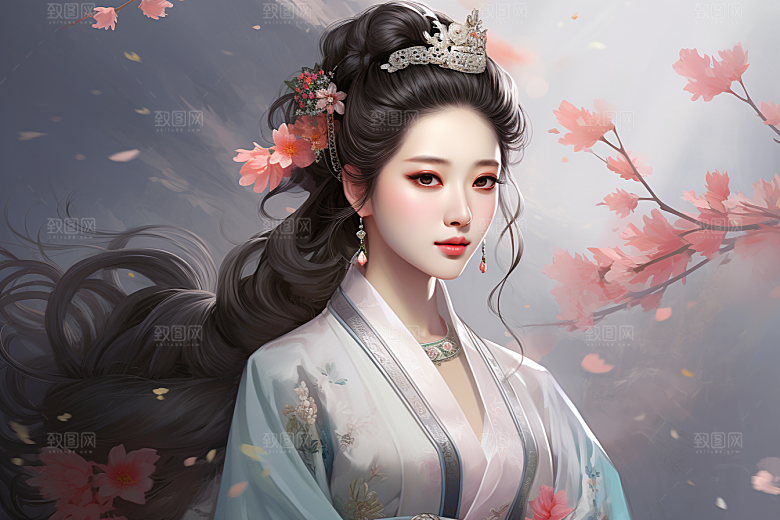 新中式美女中国风高清插画