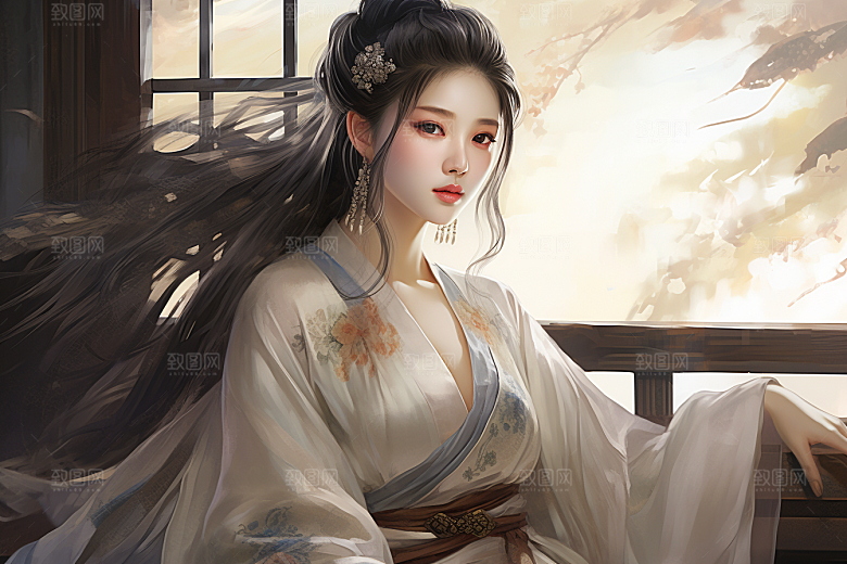 新中式美女文艺中国风插画