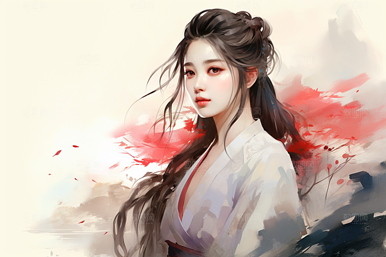 新中式美女手绘唯美插画
