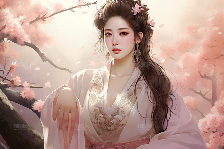 新中式美女艺术手绘插画