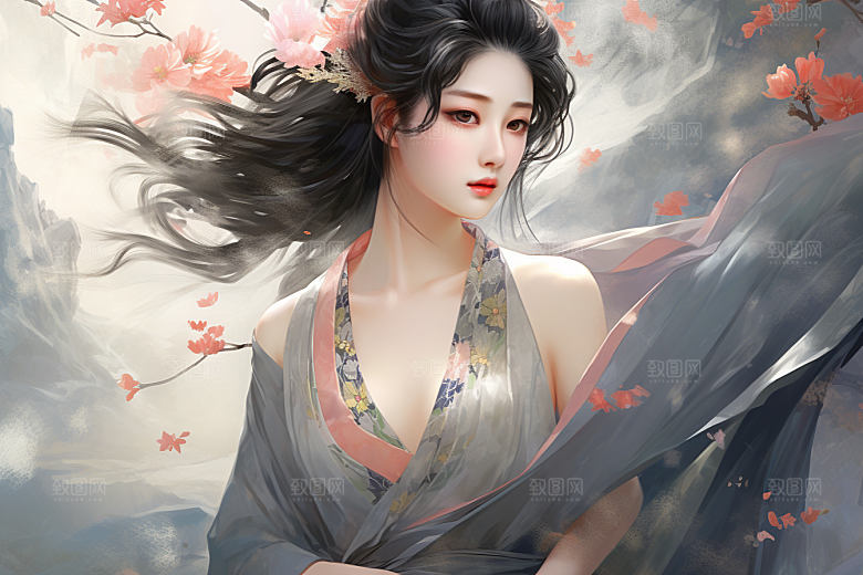 新中式美女中国风艺术插画