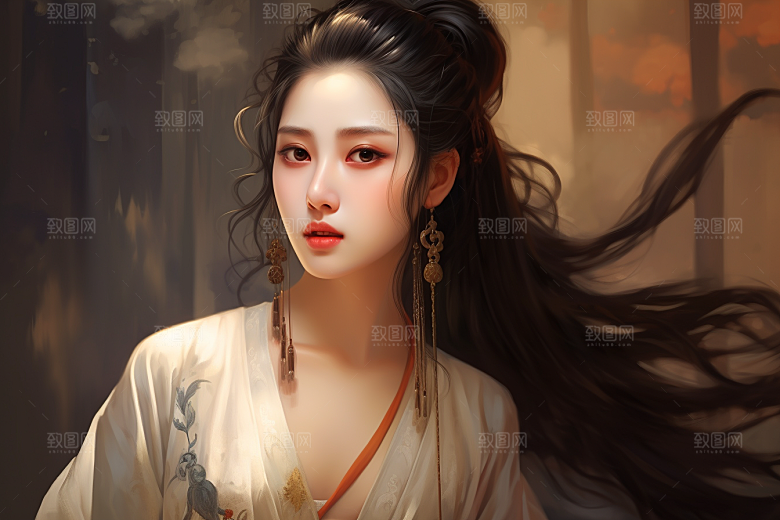 新中式美女高清唯美插画