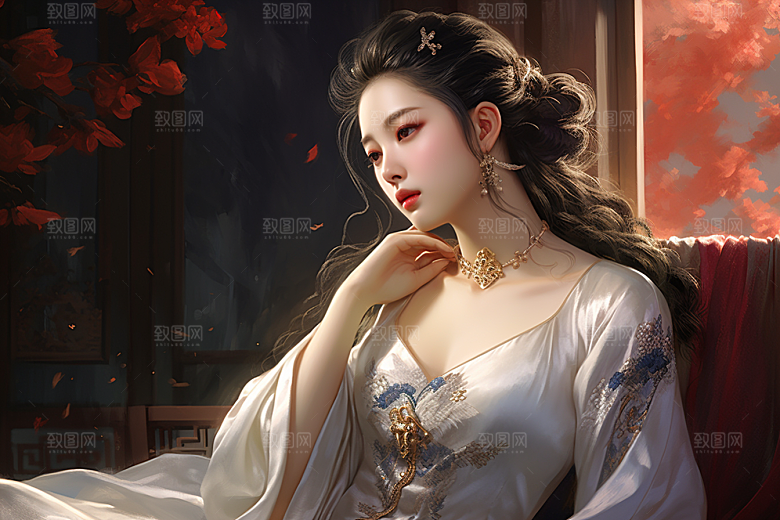新中式美女艺术温婉插画