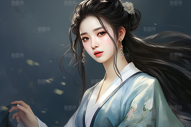 新中式美女艺术高清插画