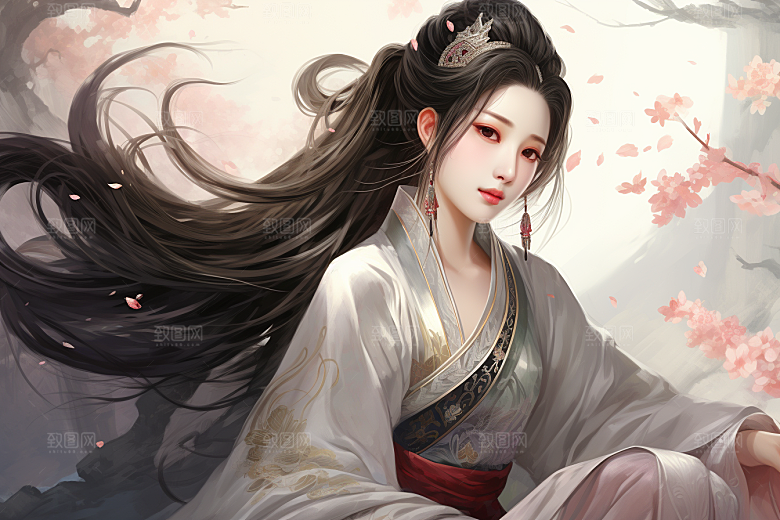 新中式美女手绘中国风插画