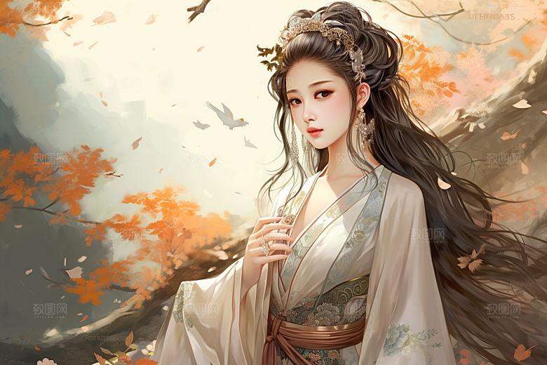 新中式美女唯美中国风插画