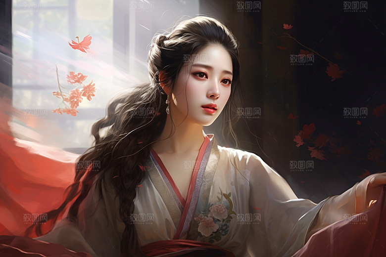 新中式美女温婉高清插画