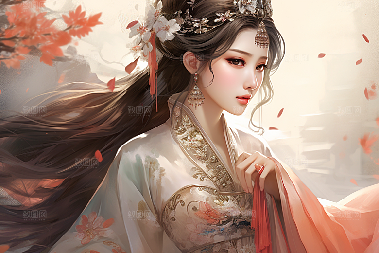 新中式美女温婉中国风插画