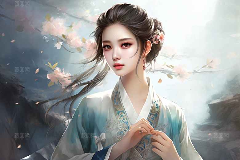 新中式美女手绘中国风插画