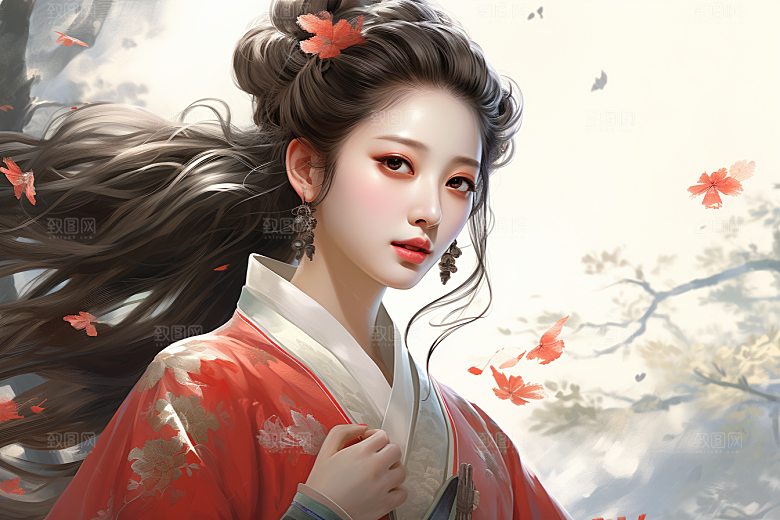 新中式美女艺术唯美插画