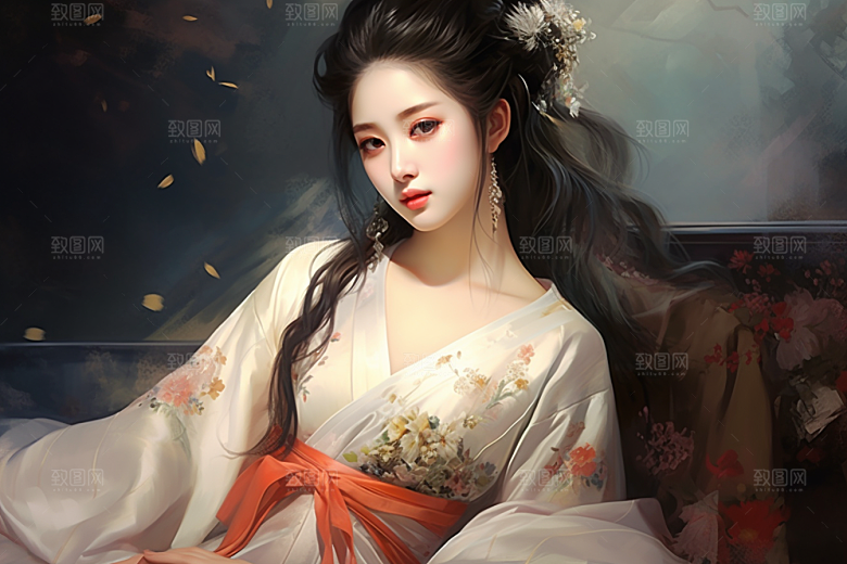 新中式美女温婉艺术插画