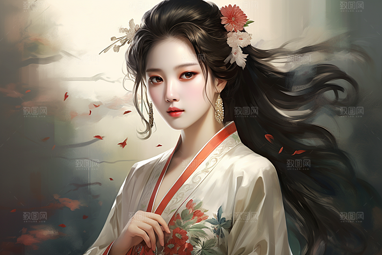 新中式美女高清中国风插画