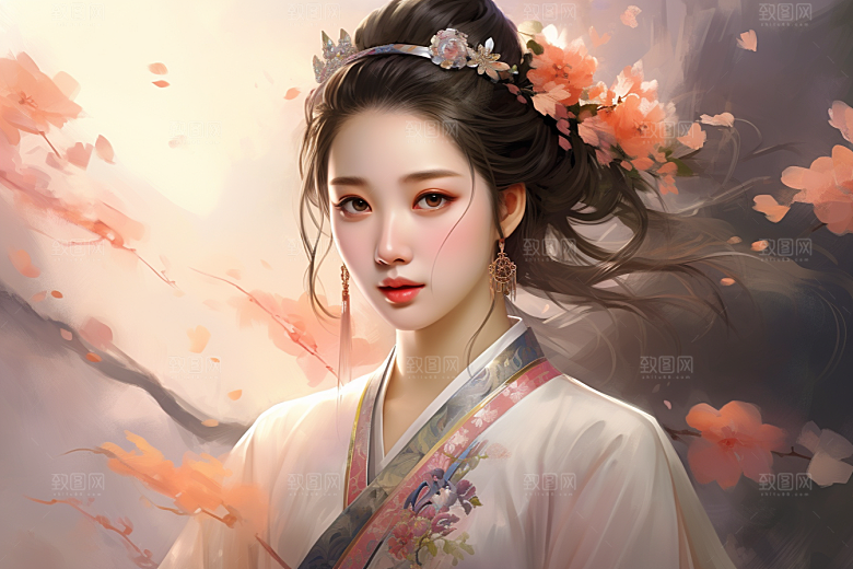 新中式美女高清文艺插画
