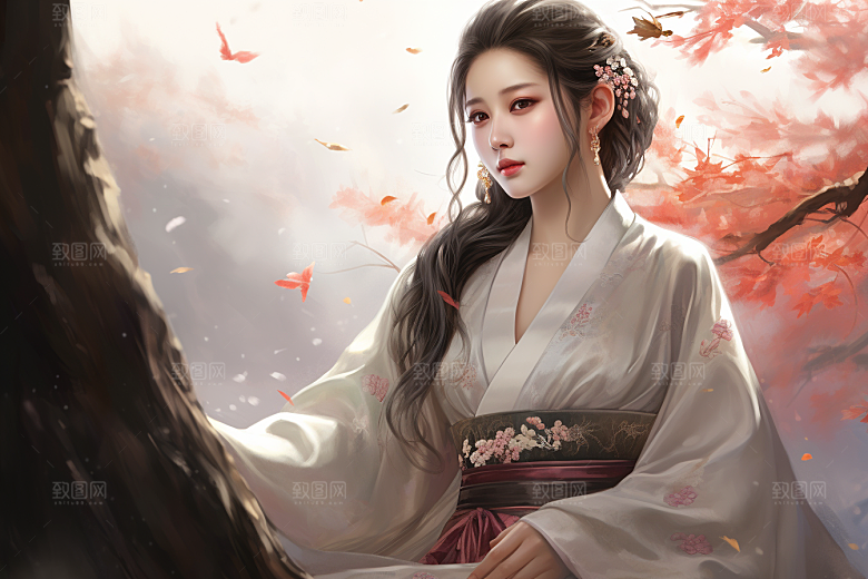 新中式美女艺术唯美插画