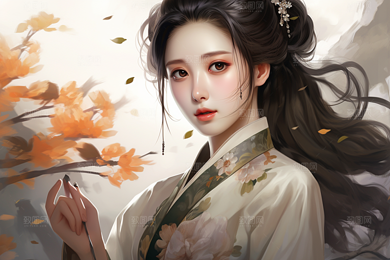 新中式美女温婉唯美插画