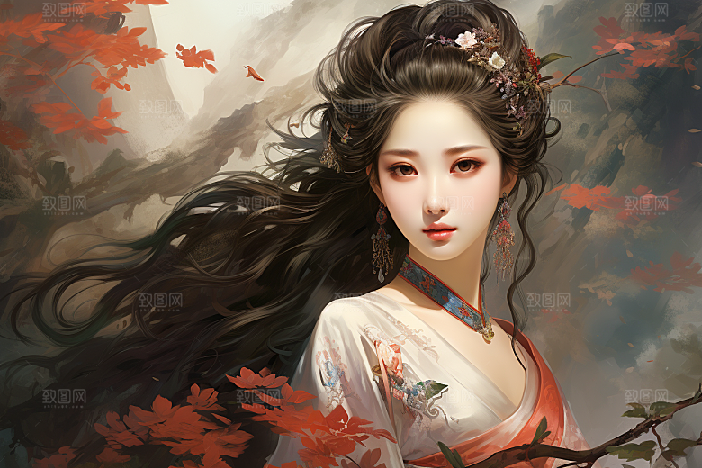 新中式美女手绘温婉插画