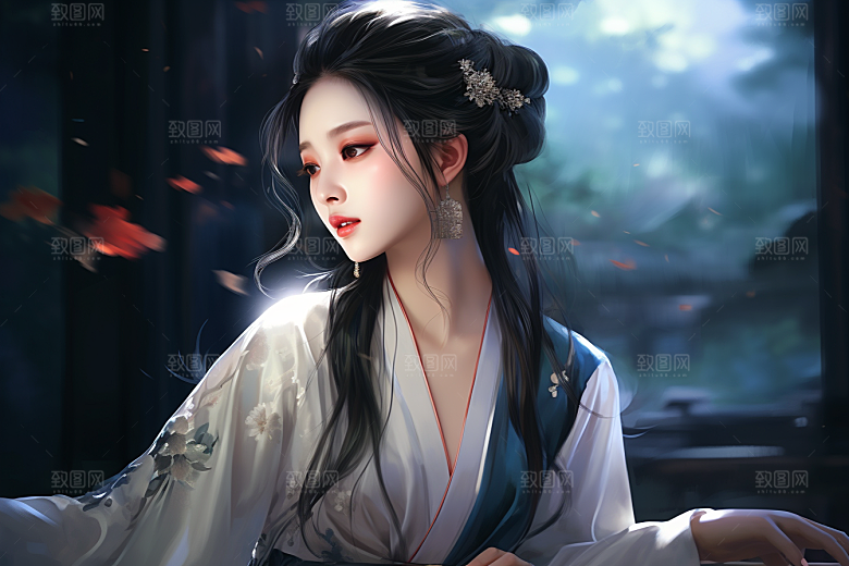 新中式美女中国风中国风插画