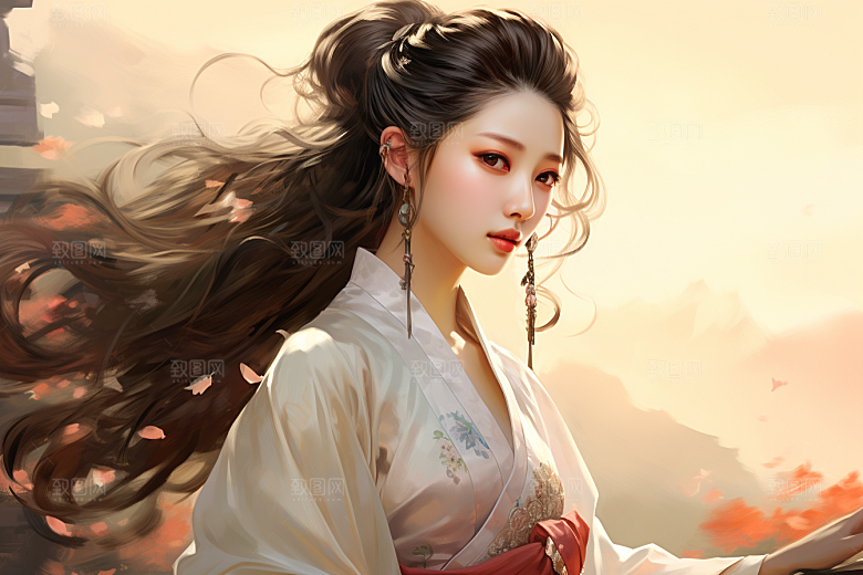 新中式美女水墨中国风插画
