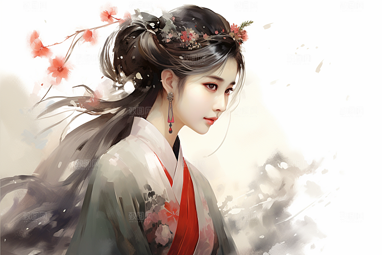 新中式美女手绘温婉插画