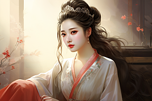新中式美女温婉艺术插画