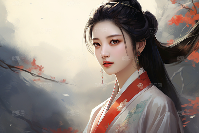 新中式美女艺术文艺插画