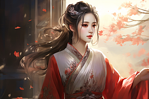 新中式美女温婉艺术插画