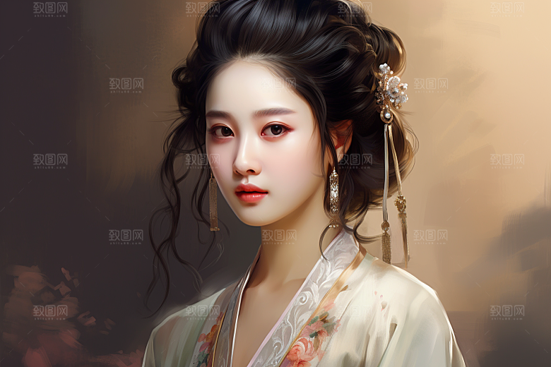 新中式美女唯美文艺插画