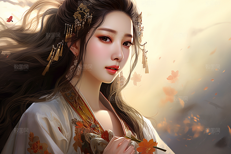 新中式美女水墨唯美插画