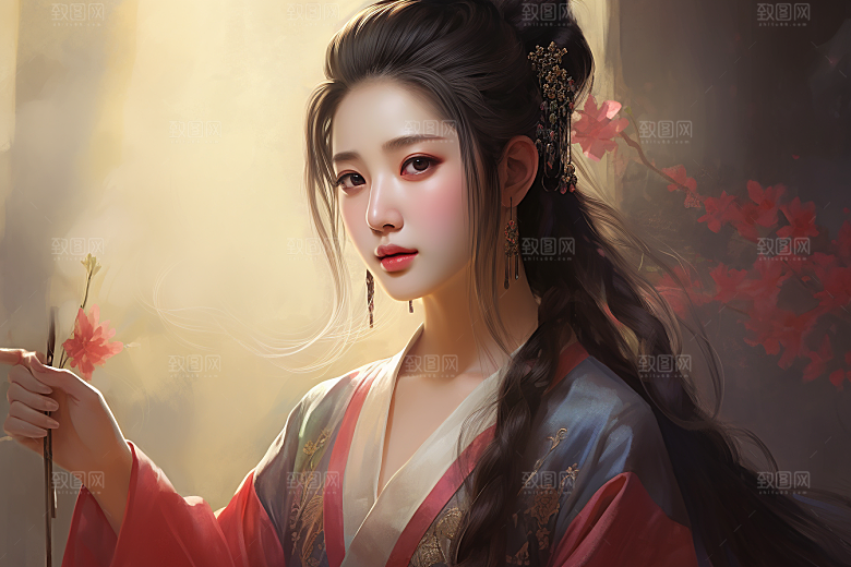 新中式美女艺术文艺插画