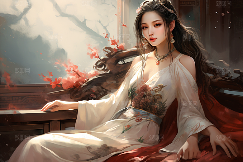 新中式美女高清文艺插画