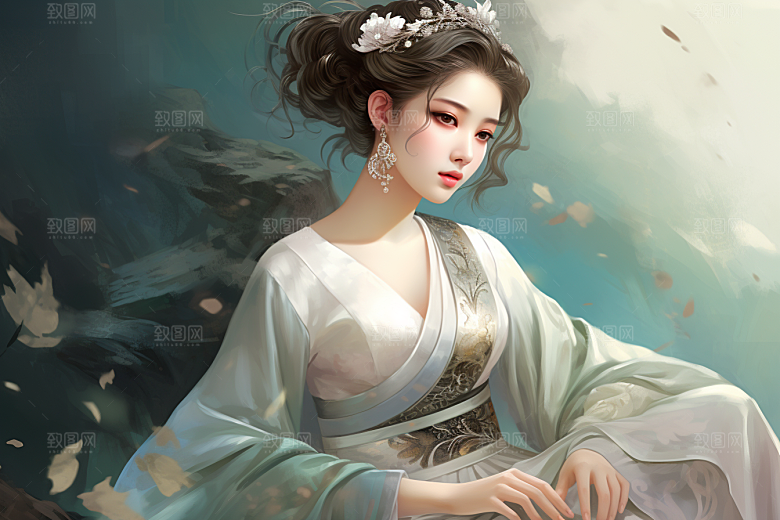 新中式美女高清唯美插画