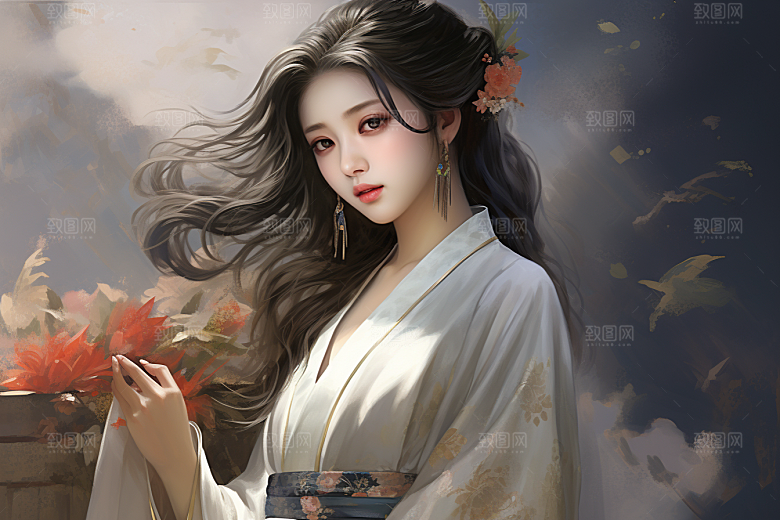 新中式美女中国风唯美插画
