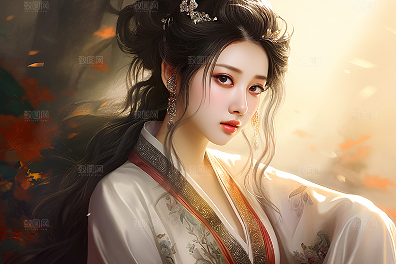 新中式美女温婉高清插画