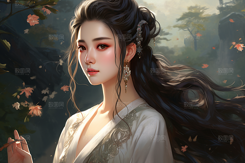 新中式美女中国风高清插画