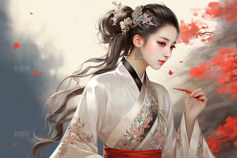 新中式美女艺术中国风插画