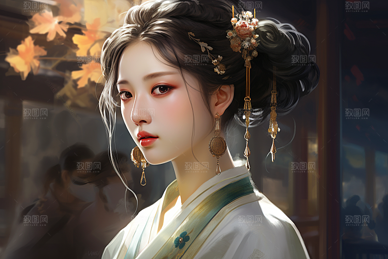 新中式美女中国风温婉插画