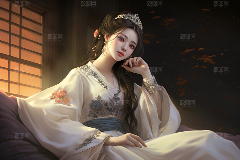 新中式美女中国风高清插画