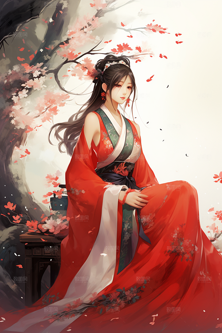 新中式美女中国风高清插画